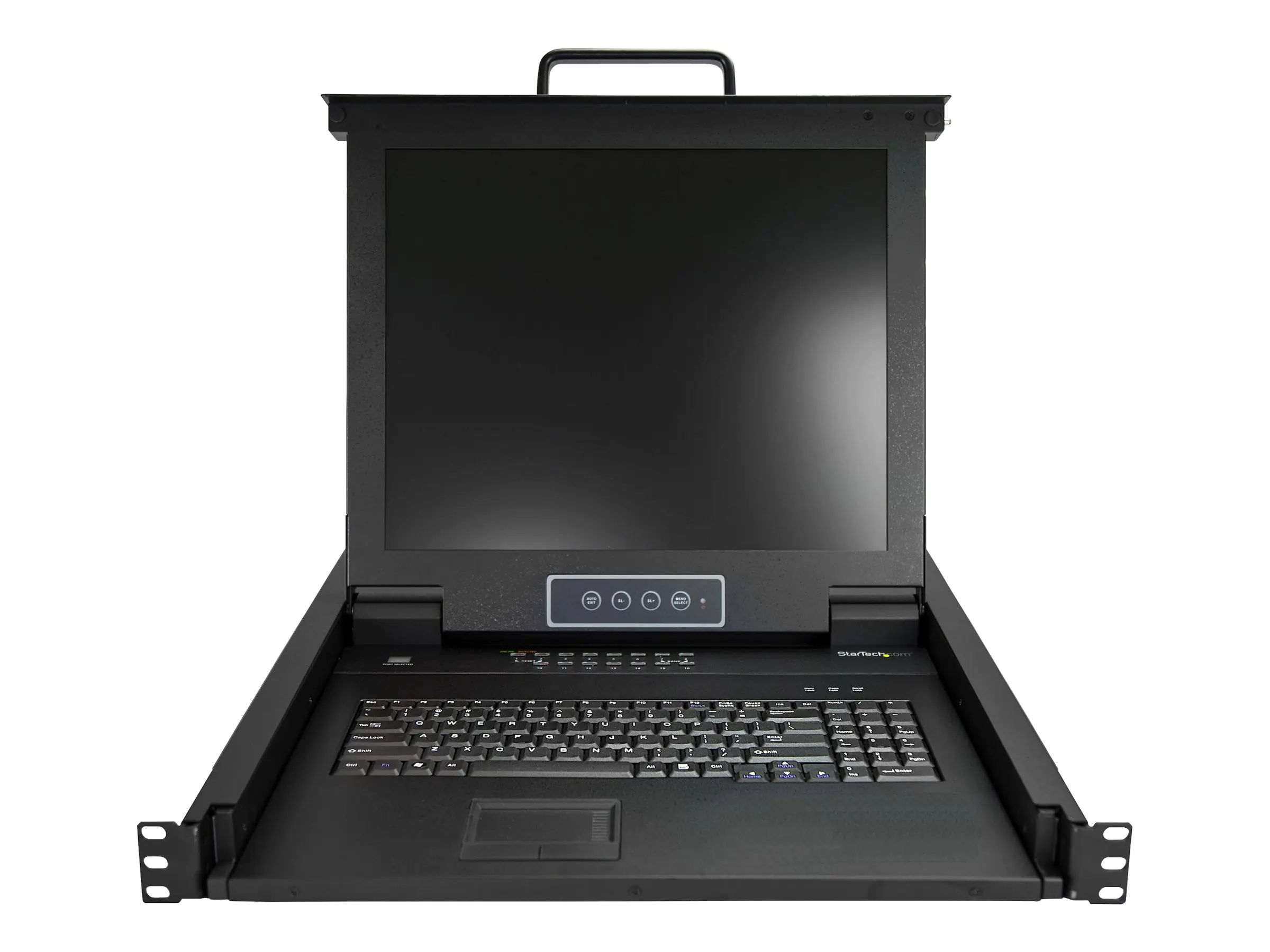 StarTech 16 Port Rack KVM Konsole mit 1,8 m Kabeln - US Tastatur(QWERTY), Integrierter KVM Switch mit 17" LCD Monitor - 1HE LCD KVM Konsole - OSD KVM - 50.000 MTBF - USB + VGA(RKCONS1716K) - KVM-Konsole mit KVM-Switch - 16 Anschlüsse - PS/2, USB - 43.2 cm