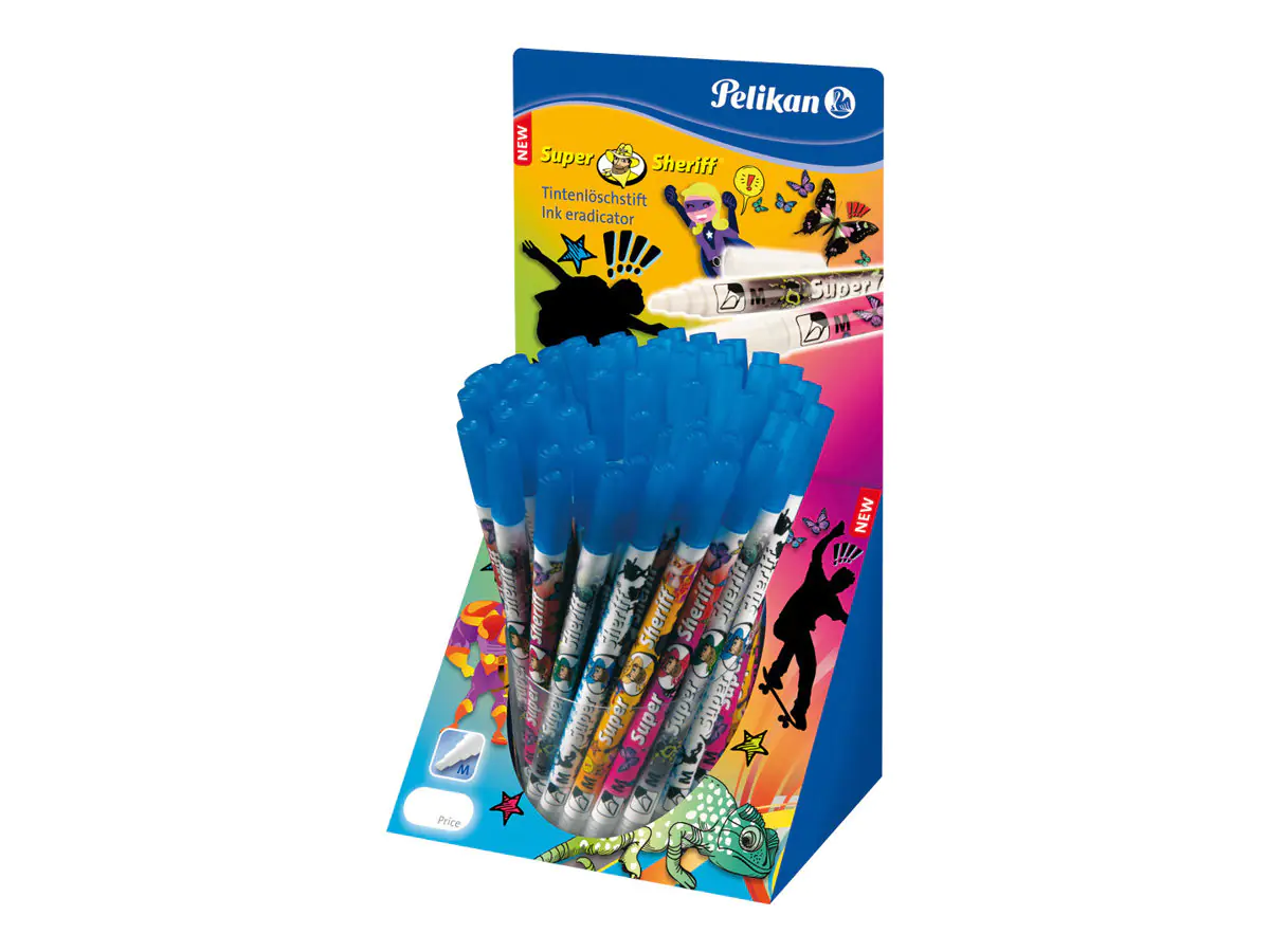 Pelikan Super Sheriff 258 - Tintenlöschstift mit Überschreibspitze - Königsblau - Mittel - mit Radierer (Packung mit 50) 987032