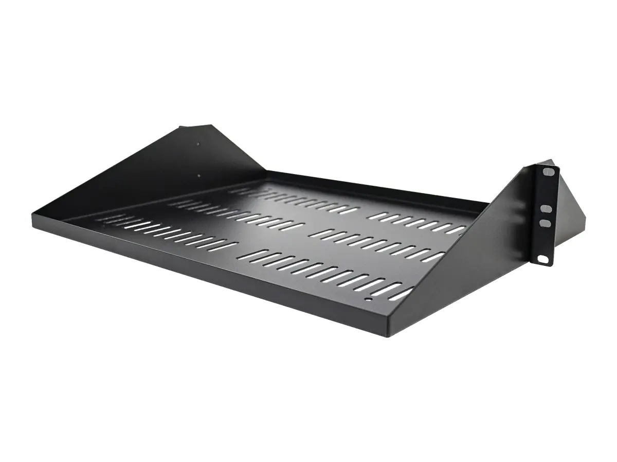 StarTech 2U 19 Zoll Fachboden für Rack - Perforierte, freitragende rack ablage mit zentrierter befestigung - Belüftete rack ablage - Belastbarkeit 91kg - 36cm tief (SHELF-2U-14-CENTER-V) - Rack - Regal - Schwarz - 2U - 48.3 cm (19")
