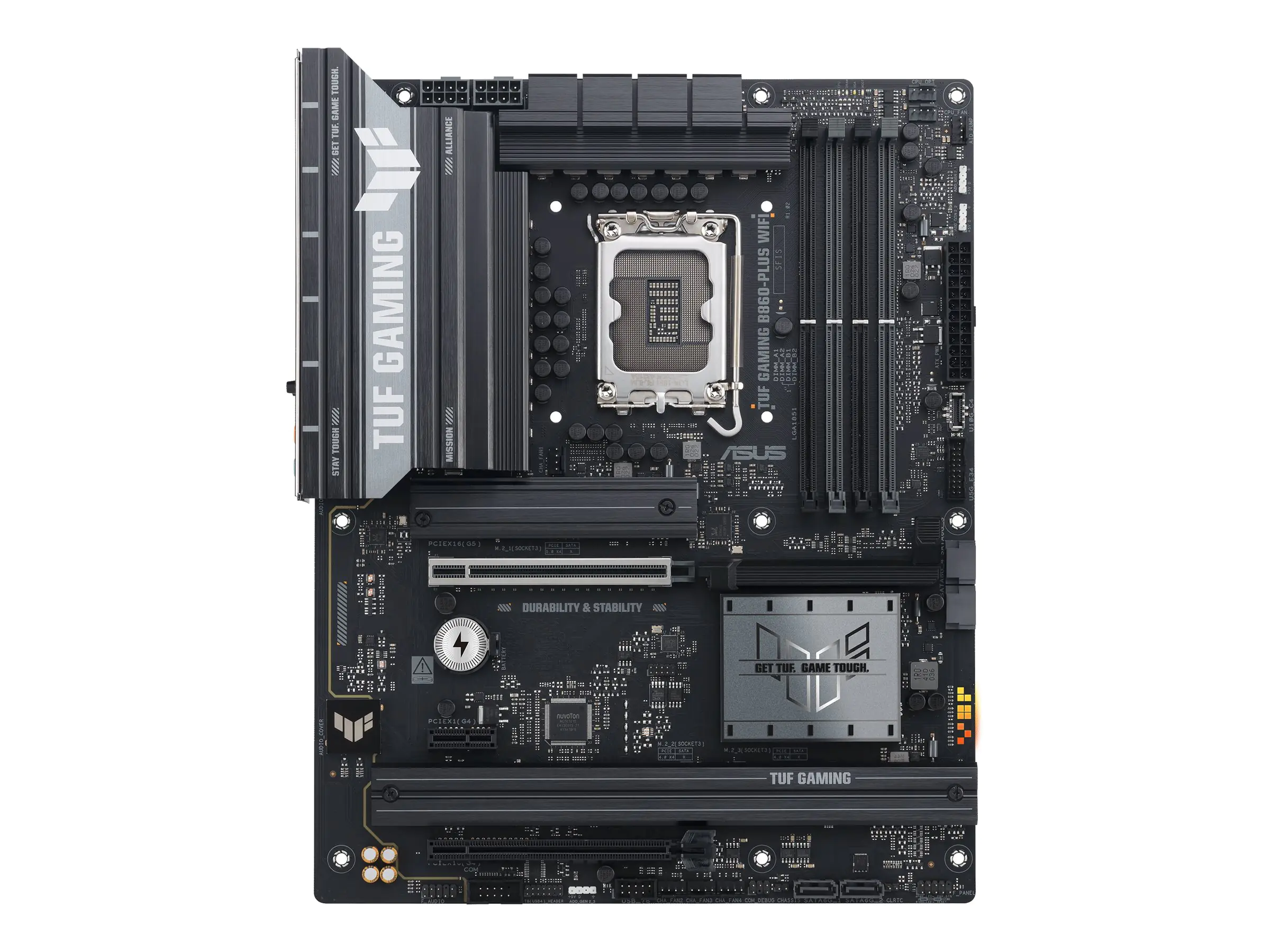 ASUS TUF GAMING B860-PLUS WIFI - Motherboard - ATX - LGA1851-Sockel - B860 Chipsatz - USB-C 3.2 Gen 2x2, USB 3.2 Gen 2, USB 3.2 Gen 1, USB-C 3.2 Gen2 - 2.5 Gigabit LAN, Bluetooth, Wi-Fi 7 - Onboard-Grafik (CPU erforderlich) - HD Audio (8-Kanal)