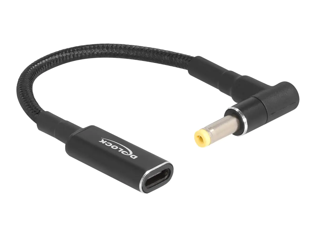 Delock - Netzteil - 24 pin USB-C (W) zu Gleichstromstecker 4,8 x 1,7 mm (M) gewinkelt - 19.5 V - 3 A - 15 cm - Schwarz