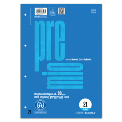 Staufen Ringbucheinlage Premio DIN A4 liniert 90g/m² 4fach Lochung blau 50 Bl./Pack. Staufen Ringbucheinlage Premio DIN A4 liniert 90g/m² 4fach Lochung blau 50 Bl./Pack.