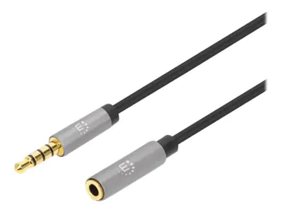 Manhattan Stereo Audio 3.5mm Extension Cable, 3m, Male/Female, Slim Design, Black/Silver, Premium with 24 karat gold plated contacts and pure oxygen-free copper (OFC) wire, Lifetime Warranty, Polybag - Audioverlängerungskabel - Mini-Phone Stereo 3,5 mm 4-