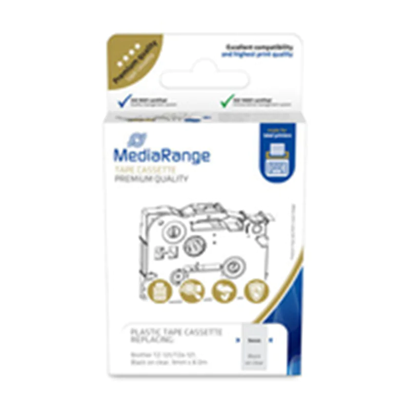 MEDIARANGE ge Schriftband 9mm schwarz/transp. TZ-121/TZe-121 8m