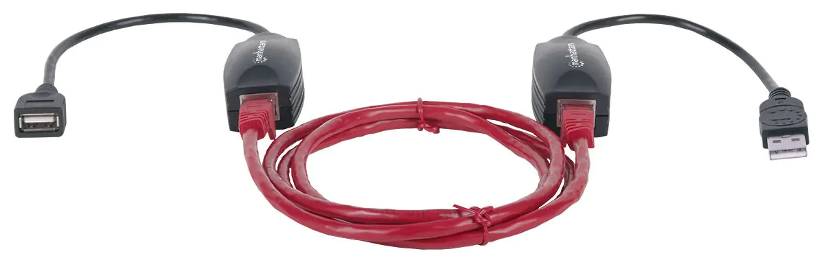 Manhattan USB-A Line Extender, for use with RJ45 network cable (not included), extends USB Device up to 60m, bus power, Cat5e/Cat6/Cat6A RJ45 network cables suitable, Black, Three Year Warranty, Blister - USB-Erweiterung - bis zu 60 m