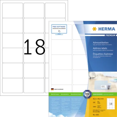 HERMA Etikett PREMIUM 4265 63,5x46,6mm weiß 1.800 St./Pack