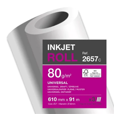 Clairefontaine Inkjetplotterpapier UNIVERSAL 610 mm x 91 m (B x L) 80g/m² hochweiß 3 Rl./Pack. Clairefontaine Inkjetplotterpapier UNIVERSAL 610 mm x 91 m (B x L) 80g/m² hochweiß 3 Rl./Pack.