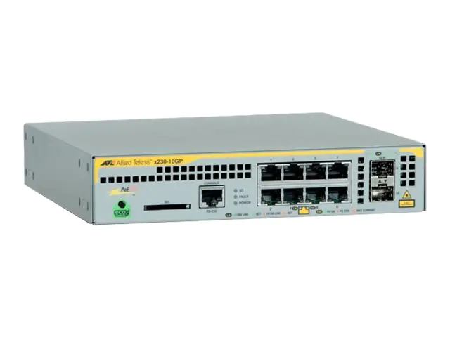 Allied Telesis AT x230-10GP - Switch - L2+ - managed - 8 x 10/100/1000 (PoE+) + 2 x SFP - Desktop, an Rack montierbar, wandmontierbar - PoE+ (120 W)
