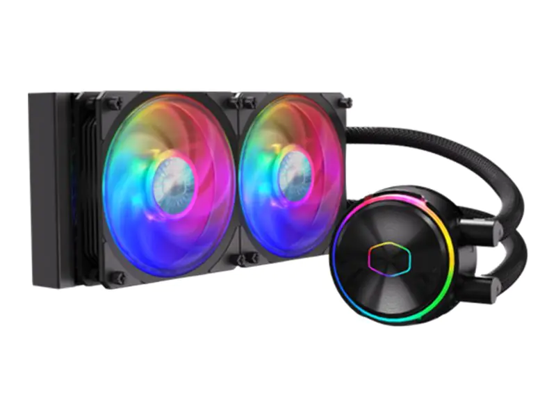 CoolerMaster MasterLiquid PL240 FLUX - Prozessor-Flüssigkeitskühlsystem - Kühlergröße: 240 mm - (für: LGA1156, AM2, AM2+, AM3, LGA1155, AM3+, LGA2011, FM1, FM2, LGA1150, FM2+, LGA2011-3, LGA1151, AM4, LGA2066, TR4, LGA1200, LGA1700) - 120 mm - Schwarz