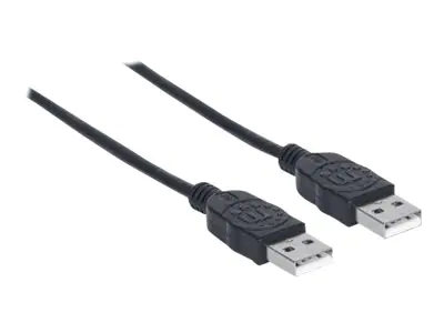 Manhattan USB-A to USB-A Cable, 1m, Male to Male, 480 Mbps (USB 2.0), Hi-Speed USB, Black, Lifetime Warranty, Polybag - USB-Kabel - USB (M) zu USB (M) - USB 2.0 - 1 m - geformt - Schwarz