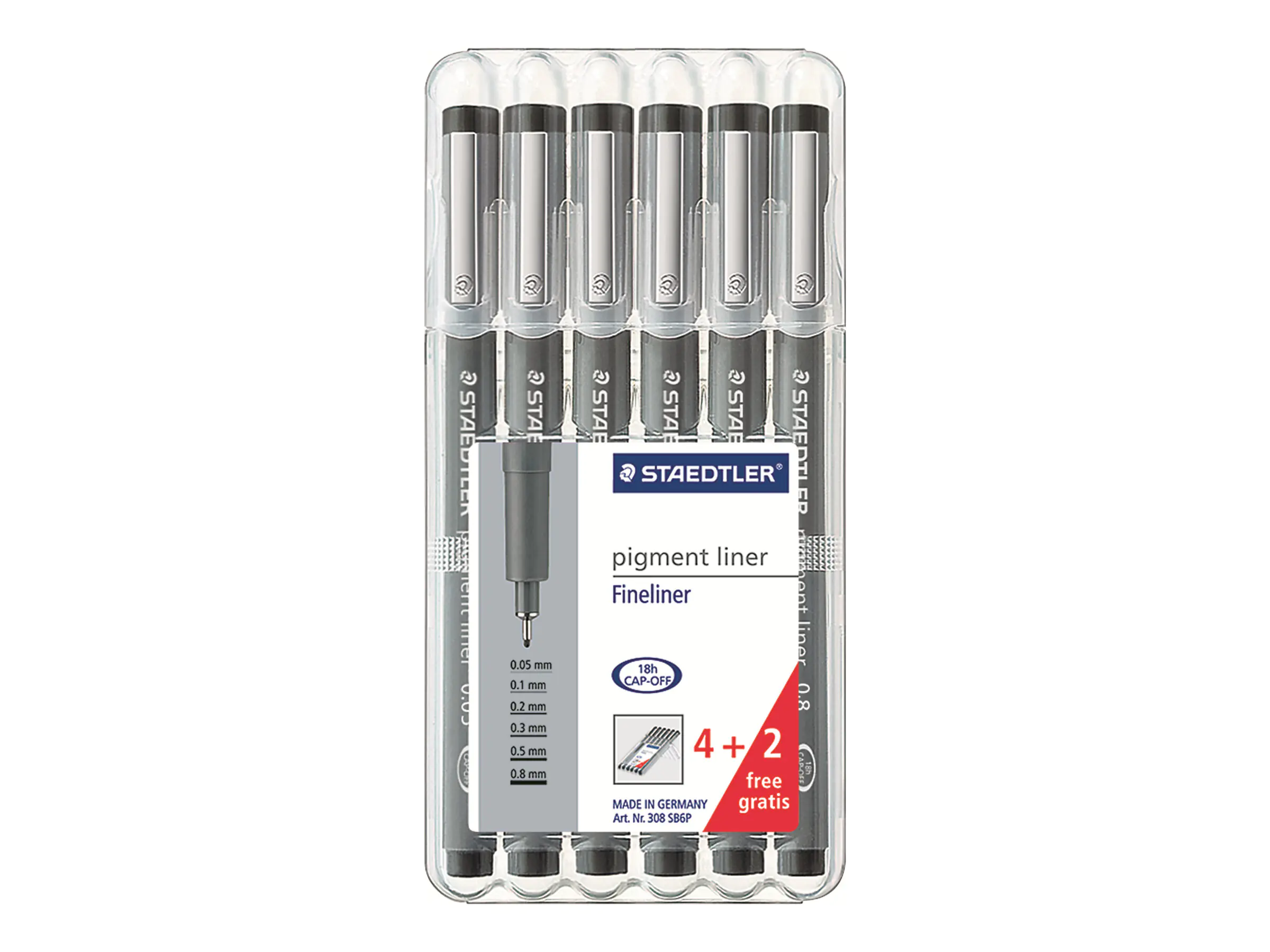 STAEDTLER pigment liner - Fineliner - permanent - Schwarz - Pigmenttinte (Packung mit 6) 308 SB6P