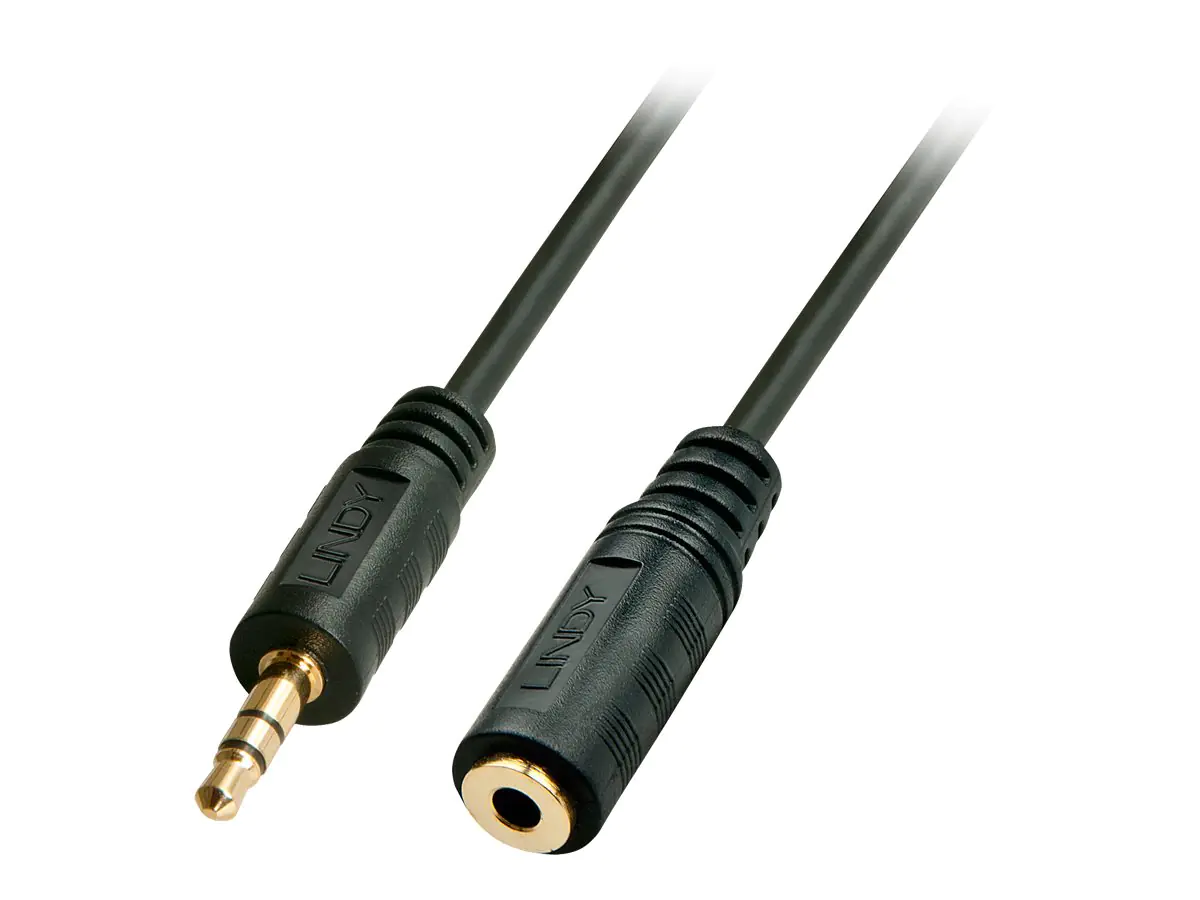 Lindy Premium - Audioverlängerungskabel - 0.08 mm² - Stereo Mini-Klinkenstecker (M) bis Stereo Mini-Klinkenstecker (W) - 3 m - abgeschirmt - Schwarz - geformt