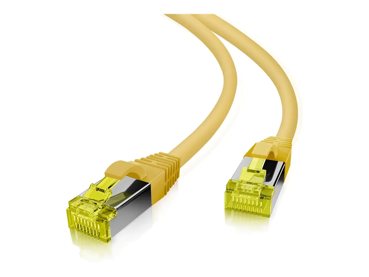 Helos - Patch-Kabel - RJ-45 (M) zu RJ-45 (M) - 1.5 m - 6 mm - SFTP, PiMF - CAT 7 (Kabel) / CAT 6a (Anschlüsse) - halogenfrei, Knickschutzmanschette - Gelb Helos - Patch-Kabel - RJ-45 (M) zu RJ-45 (M) - 1.5 m - 6 mm - SFTP, PiMF - CAT 7 (Kabel) / CAT 6a (Anschlüsse) - halogenfrei, Knickschutzmanschette - Gelb