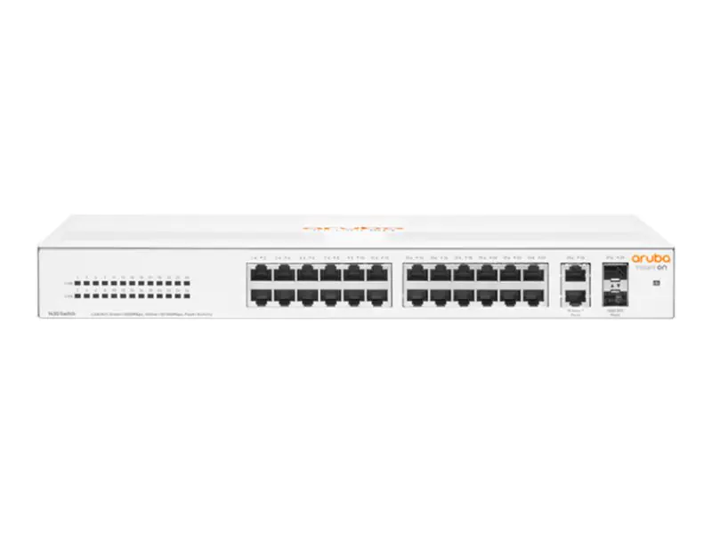 HPE Aruba Instant On 1430 26G 2SFP Switch - Switch - unmanaged - 26 x 10/100/1000 + 2 x 100/1000 SFP - Desktop, an Rack montierbar, wandmontierbar - BTO