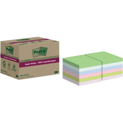 Post-it Haftnotiz Super Sticky Recycling Notes 76 x 76 mm (B x H) mehrfarbig 70 Bl./Block 12 Block/Pack. Post-it Haftnotiz Super Sticky Recycling Notes 76 x 76 mm (B x H) mehrfarbig 70 Bl./Block 12 Block/Pack.