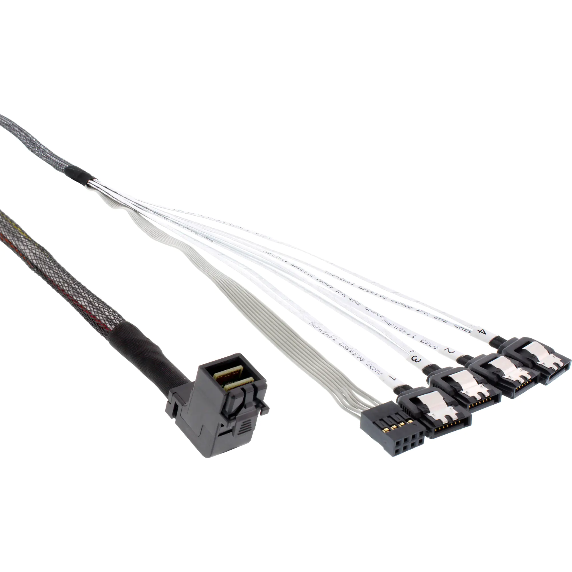 InLine - SATA- / SAS-Kabel - mit Sidebands - gerade durchgeführt - 4-Lane - 4x Mini SAS HD (SFF-8643) zu SATA, Seitenband - 1 m - 90° Stecker - Schwarz