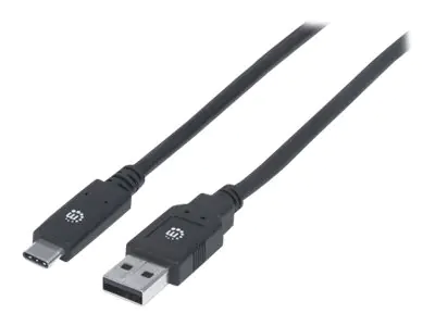 Manhattan USB-C to USB-A Cable, 2m, Male to Male, 5 Gbps (USB 3.2 Gen1 aka USB 3.0), 3A (fast charging), SuperSpeed USB, Black, Lifetime Warranty, Polybag - USB-Kabel - 24 pin USB-C (M) zu USB Typ A (M) - USB 3.1 Gen1 - 3 A - 2 m - geformt - Schwarz