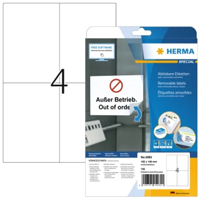 HERMA Etikett SuperPrint 5082 105x148mm weiß 100 St./Pack. HERMA Etikett SuperPrint 5082 105x148mm weiß 100 St./Pack.