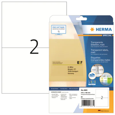 HERMA Etikett 4683 210x148mm Folie tr 50 St./Pack. HERMA Etikett 4683 210x148mm Folie tr 50 St./Pack.