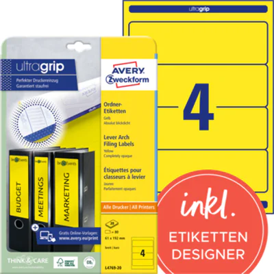 Avery Zweckform Ordneretikett L4769-20 61x192mm ge 80 St./Pack.