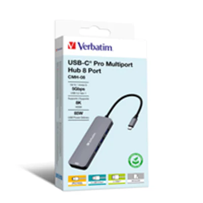 Verbatim CMH 08 - Hub - 1 x HDMI + 1 x USB-C (Spannungsversorgung) + 3 x USB-A 3.2 Gen 1 - Desktop Verbatim CMH 08 - Hub - 1 x HDMI + 1 x USB-C (Spannungsversorgung) + 3 x USB-A 3.2 Gen 1 - Desktop