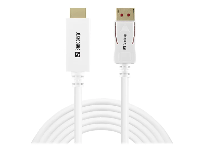 Sandberg - Adapterkabel - DisplayPort (M) zu HDMI (M) - DisplayPort 1.4 - 2 m - 4K Unterstützung - weiß