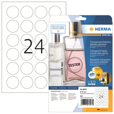 HERMA Folienetikett 8023 rund 40mm transparent 600 St./Pack. HERMA Folienetikett 8023 rund 40mm transparent 600 St./Pack.