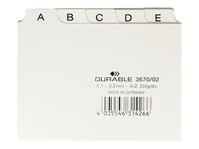Durable Trennelement - 25 (5 x 5) Teile - vorgedruckt: A-Z - für A7 (74 x 105 mm) 3670-02