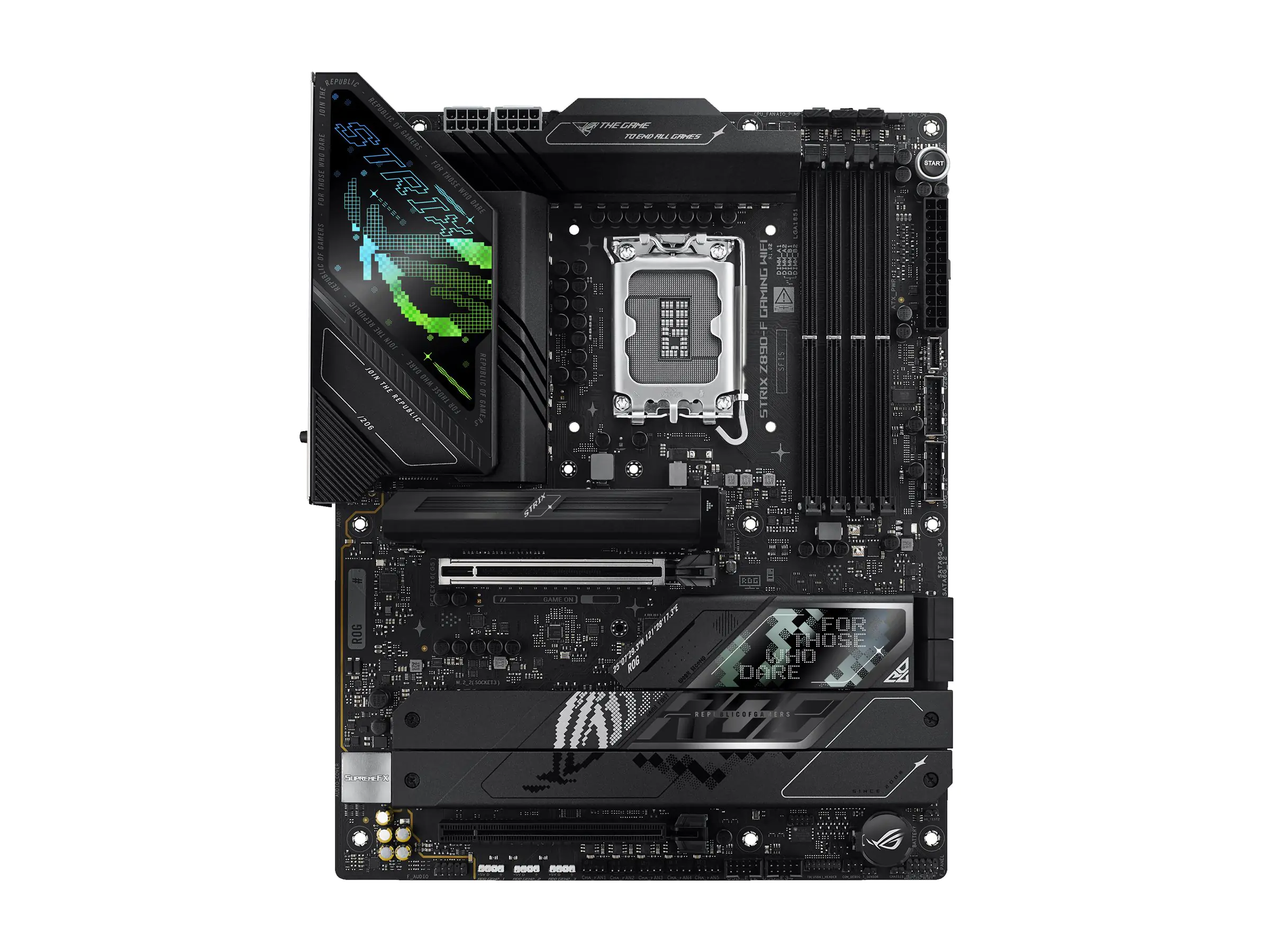 ASUS ROG STRIX Z890-F GAMING WIFI - Motherboard - ATX - LGA1851-Sockel - Z890 Chipsatz - USB-C 3.2 Gen 2x2, USB 3.2 Gen 1, USB 3.2 Gen 2, USB-C 3.2 Gen2, USB4 - 2.5 Gigabit LAN, Wi-Fi 7, Bluetooth - Onboard-Grafik (CPU erforderlich) - HD Audio (8-Kanal)