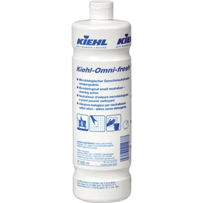 Kiehl Allzweckreiniger Omni-fresh wasserbeständigen Oberflächen, Toilettenanlagen, Mülltonnen, Abflüssen, Abfallcontainern, Bodenbeläge, Polsterbezüge nicht dermatologisch getestet 9 Flasche Kunststoff 1l