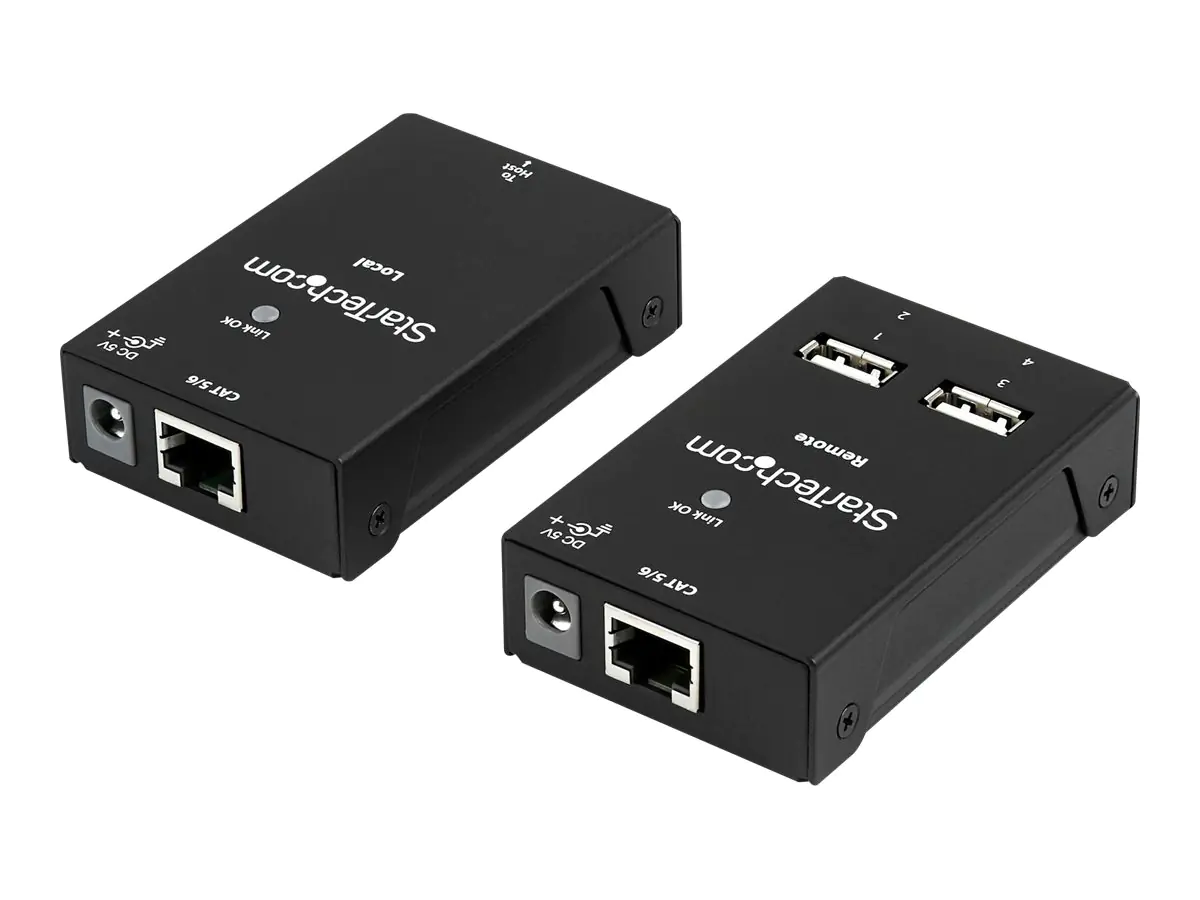 StarTech 4-Port USB 2.0 Extender - 165ft (50m) USB Over Cat5/Cat6 Extender - Compact USB 2.0 Over Ethernet Extender (USB2004EXTV) - USB-Erweiterung - USB 2.0 - über CAT 5/6 - 4 Anschlüsse - bis zu 50 m - für P/N: SVA5N3NEUA