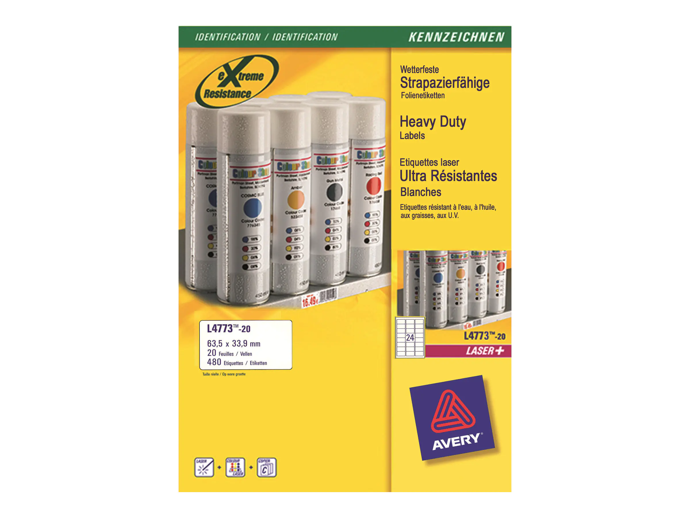 Avery Zweckform Folienetikett L4773-20 63,5x33,9mm 480 St./Pack.