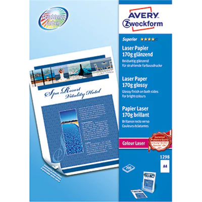 Avery Zweckform Farblaserpapier 1298 A4 beids. gl. 170g 200 Bl./Pa Avery Zweckform Farblaserpapier 1298 A4 beids. gl. 170g 200 Bl./Pa