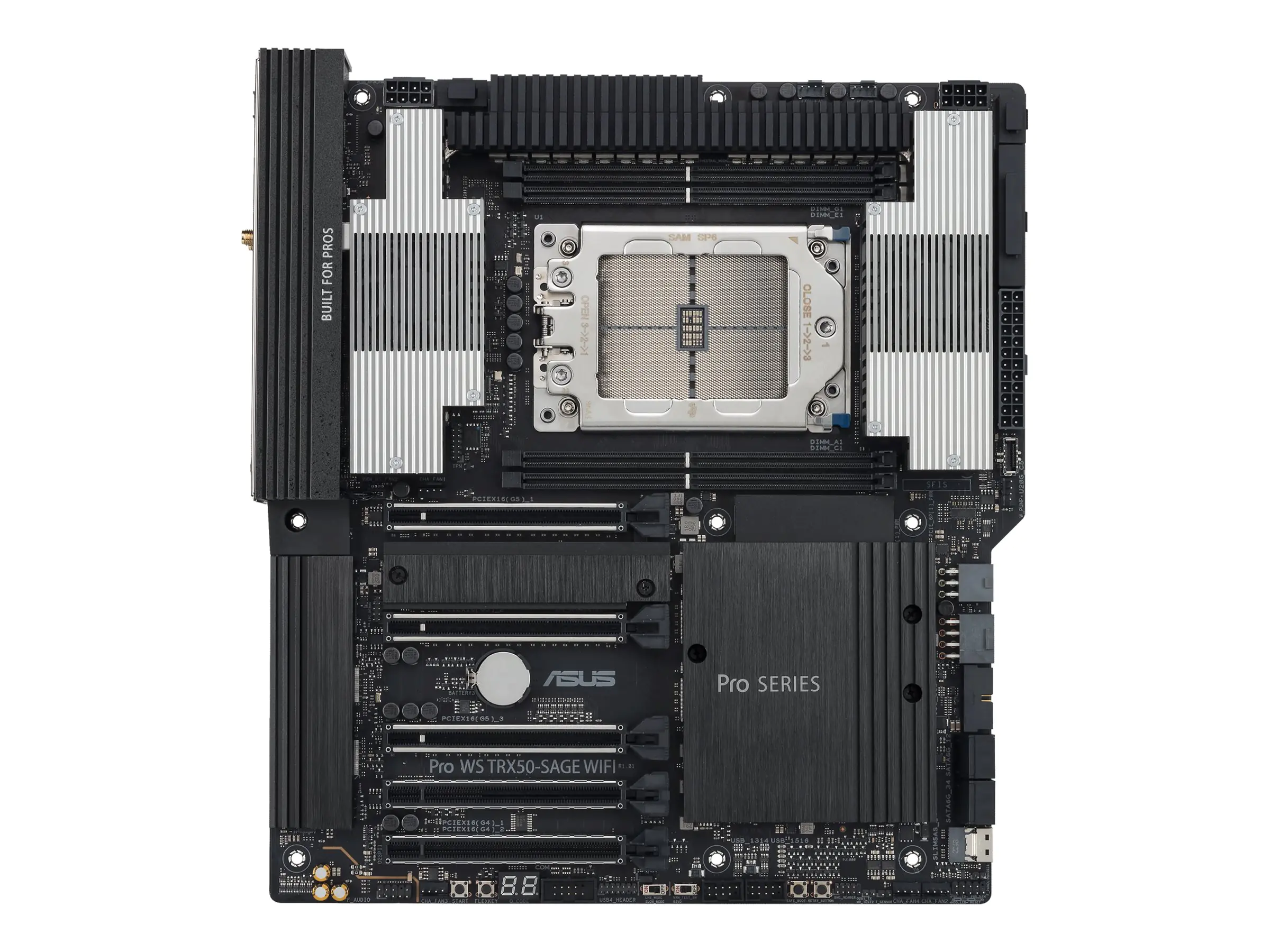 ASUS PRO WS TRX50-SAGE WIFI - Motherboard - SSI CEB - Socket sTR5 - AMD TRX50 Chipsatz - USB 3.2 Gen 1, USB 3.2 Gen 2, USB-C 3.2 Gen 2x2 - 10 Gigabit LAN, 2.5 Gigabit LAN, Wi-Fi 7, Bluetooth - Onboard-Grafik (CPU erforderlich) - HD Audio