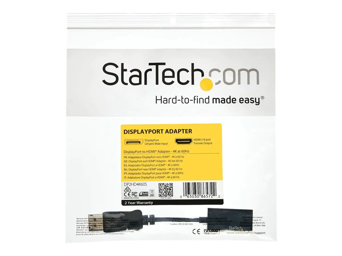StarTech DisplayPort auf HDMI Adapter - 4K DP zu HDMI Konverter - UHD 4K 60Hz - Videokonverter - DisplayPort - HDMI - für P/N: DK30C2DAGPD, TB32DP14, TB32DP2T, TB3DK2DHV, TB3DK2DHVUE