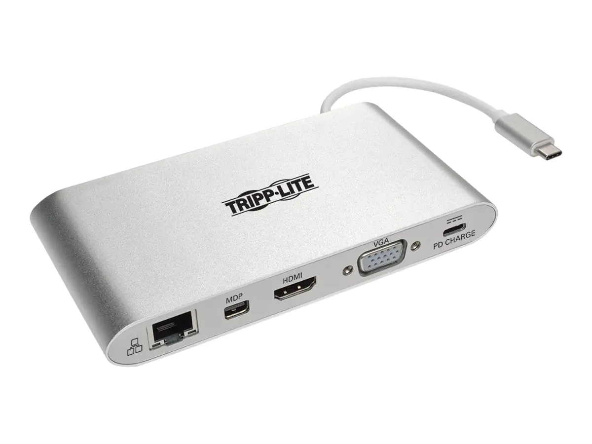 Tripp Lite USB C Docking Station 4K USB Hub USB 3.1 Gen 1 w/ USB-A, HDMI, VGA, mDP, Gigabit Ethernet, Mem Card, 3.5 mm & USB-C Charge 4K @ 30Hz, USB-C, USB Type C, USB Type-C - Dockingstation - USB-C - VGA, HDMI, Mini DP - GigE