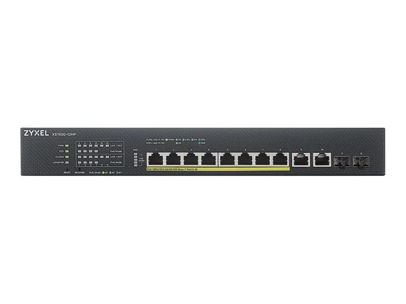 Zyxel XS1930-12HP - Switch - Smart - 8 x 100/1000/2.5G/5G/10GBase-T (PoE++) + 2 x 100/1000/2.5G/5G/10GBase-T + 2 x 10 Gigabit SFP+ - an Rack montierbar - PoE++ (375 W)