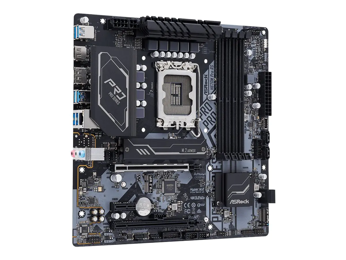 ASRock H670M Pro RS - Motherboard - micro ATX - LGA1700-Sockel - H670 Chipsatz - USB-C Gen1, USB 3.2 Gen 1, USB 3.2 Gen 2 - Gigabit LAN - Onboard-Grafik (CPU erforderlich) - HD Audio (8-Kanal)