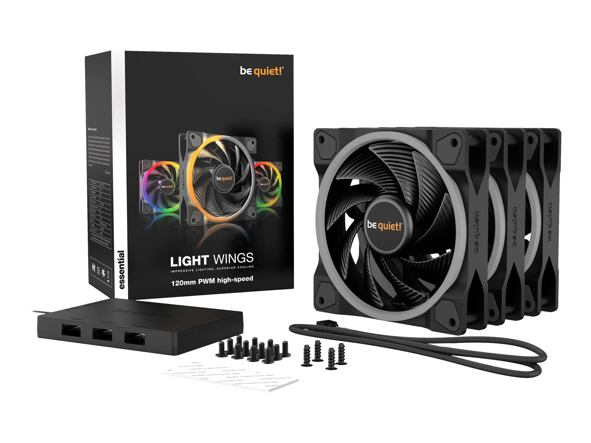 be quiet! Light Wings - Gehäuselüfter - 120 mm - Schwarz (Packung mit 3)