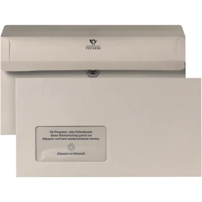 POSTHORN Briefumschlag Kompakt mit Fenster 80g/m² mit Selbstklebung Recyclingpapier grau 1.000 St./Pack.