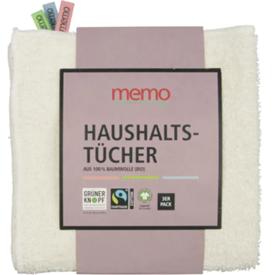 memo Putztuch 30 x 30 cm (B x L) 100 % Baumwolle natur 3 St./Pack. memo Putztuch 30 x 30 cm (B x L) 100 % Baumwolle natur 3 St./Pack.