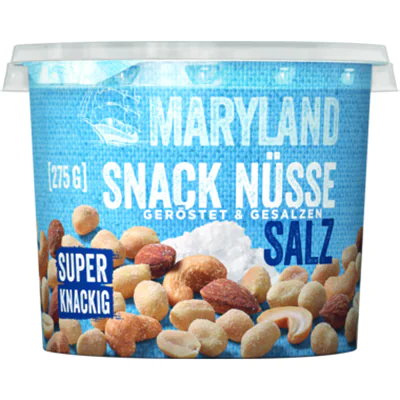 MARYLAND Nussmischung Erdnüssen, Cashewkernen, Mandeln mit Salz 275 g/Pack. MARYLAND Nussmischung Erdnüssen, Cashewkernen, Mandeln mit Salz 275 g/Pack.