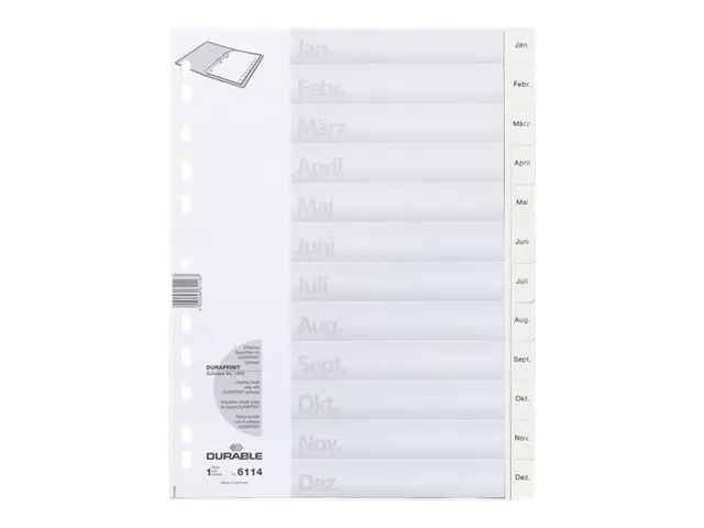 Durable Trennelement - 12 Teile - vorgedruckt: Jan-Dec - für A4 (210 x 297 mm) 6114 02