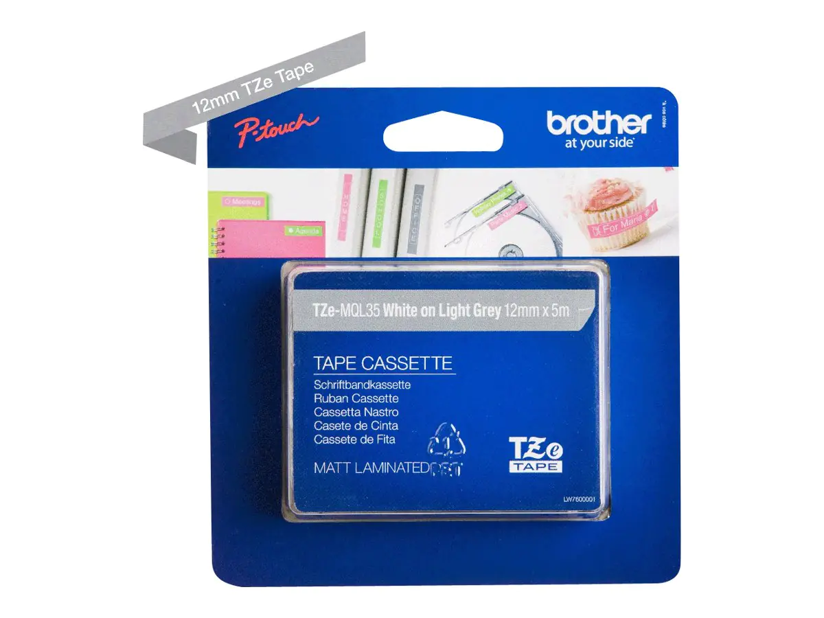 Brother TZe-MQL35 - Matt - Weiß auf Hellgrau - Rolle (1,2 cm x 5 m) TZEMQL35