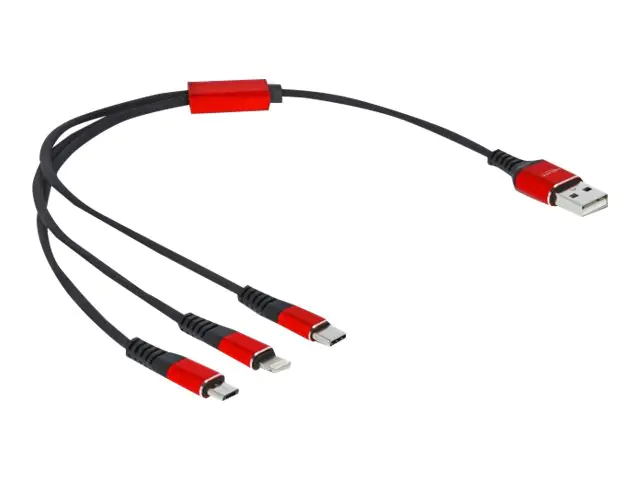 Delock 3 in 1 - Kabel nur zum Laden - USB männlich zu Lightning, 24 pin USB-C männlich - 30 cm - Schwarz