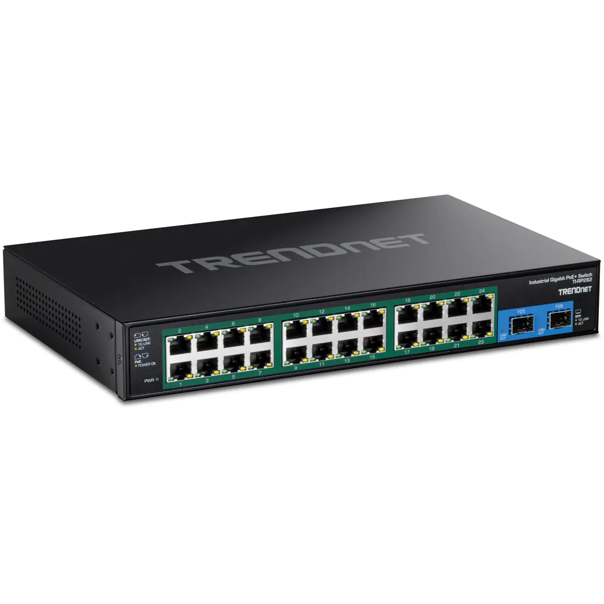 Trendnet TI-RP262 - Version v1.0R - Switch - härtet, industriell - 24 x 10/100/1000 (PoE+) + 2 x Gigabit SFP - an Rack montierbar - PoE+ (685 W) - TAA-konform - für P/N: TI-MGBRJ, TI-MGBS10, TI-MGBS20, TI-MGBS40, TI-MGBSX