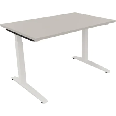 Schreibtisch Kufe Einzels. Quadrat B1200xT800xH650-850 ws/Lichtgrau