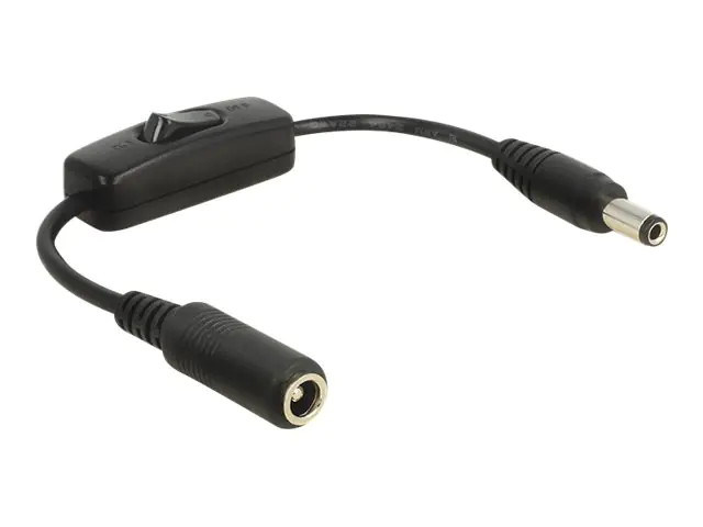 DeLOCK - Stromkabel - Gleichstromstecker 5,5 x 2,5 mm (M) bis Gleichstromstecker 5,5 x 2,5 mm (W) - 20 cm - Schwarz