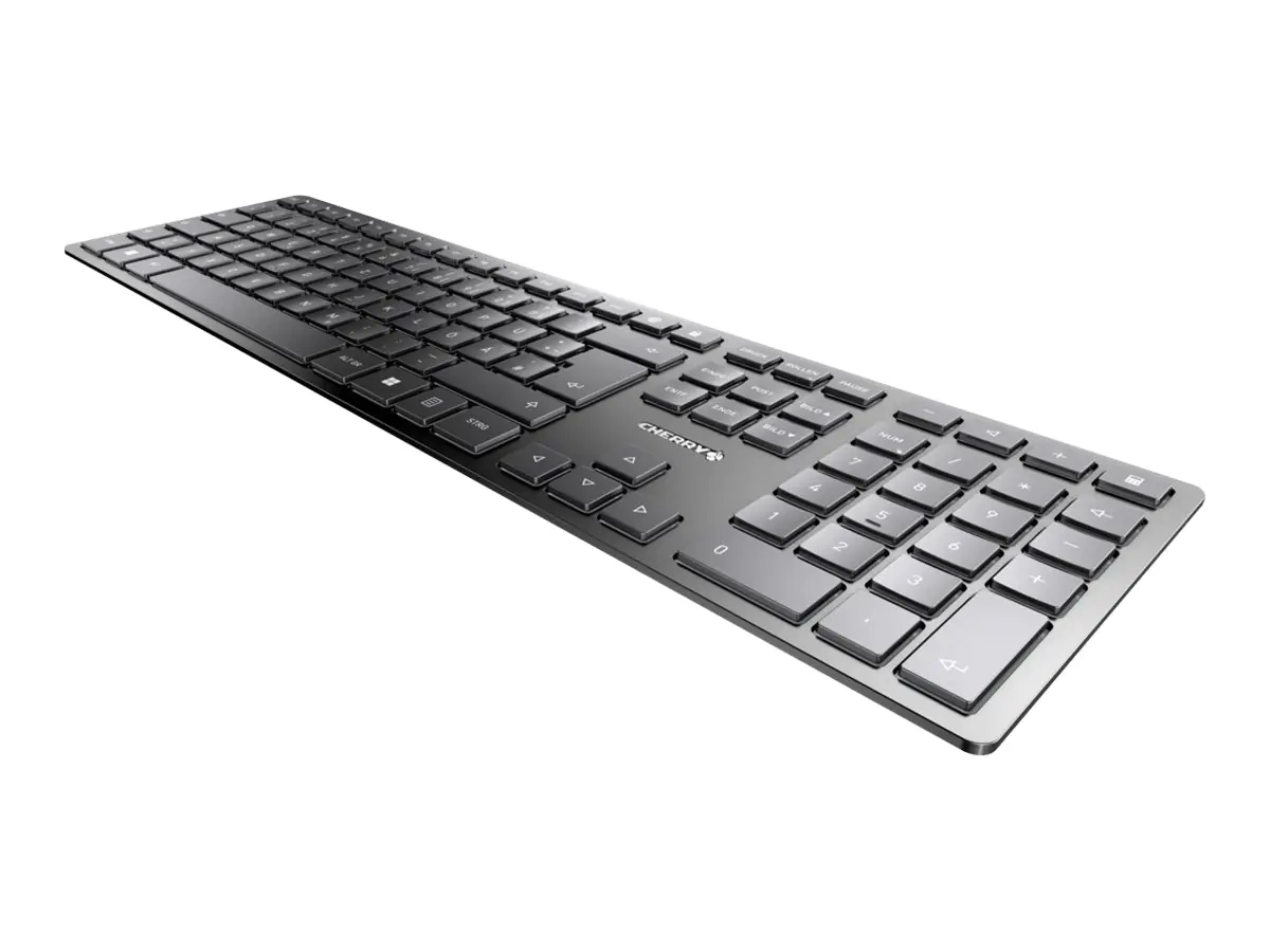 CHERRY KW 9100 SLIM - Tastatur - kabellos - 2.4 GHz, Bluetooth 4.0 - QWERTZ - Deutsch - Tastenschalter: CHERRY SX - Schwarz, Silber CHERRY KW 9100 SLIM - Tastatur - kabellos - 2.4 GHz, Bluetooth 4.0 - QWERTZ - Deutsch - Tastenschalter: CHERRY SX - Schwarz, Silber