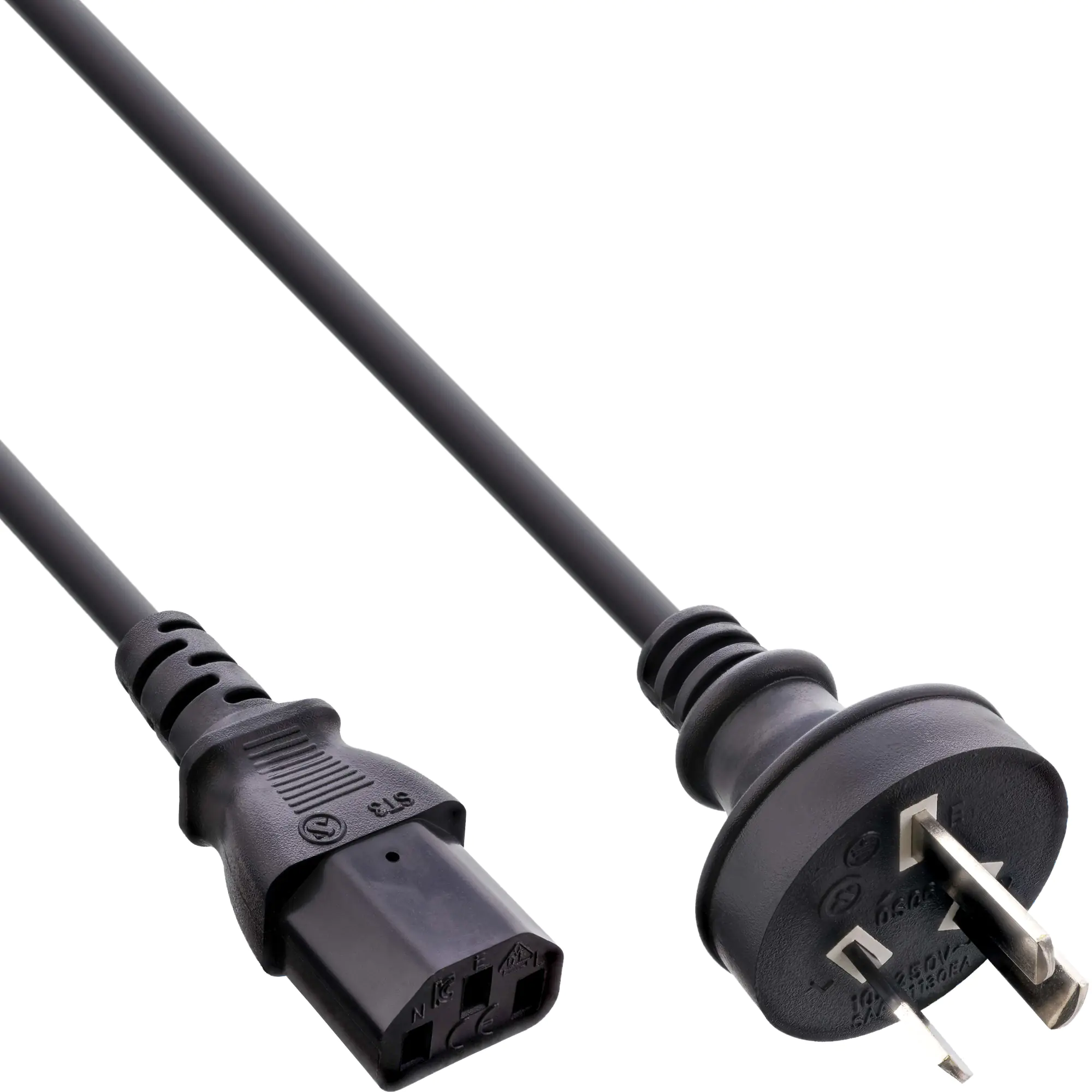 InLine - Stromkabel - AS/NZS 3112 (S) bis IEC 60320 C13 - 50 cm - Schwarz - Argentinien, Australien